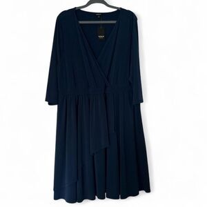 torrid Navy Long Sleeve Faux Wrap Dress